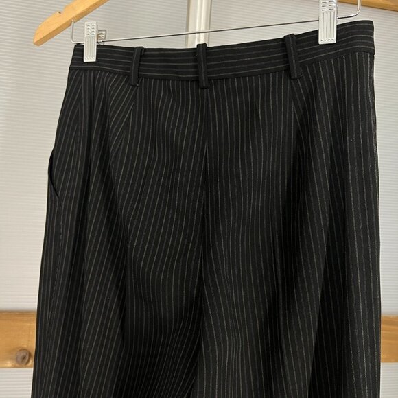 MaxMara Black Brown Pinstripes High Rise Straight Leg Trouser Dress Pant Sz 6 - Picture 9 of 14